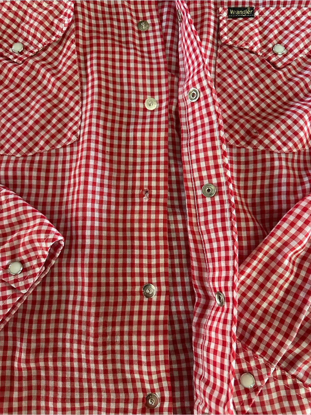 Vintage 70s 80s Wrangler Red Gingham Pearl Snap Western Shirt USA Made M - Picture 6 of 10